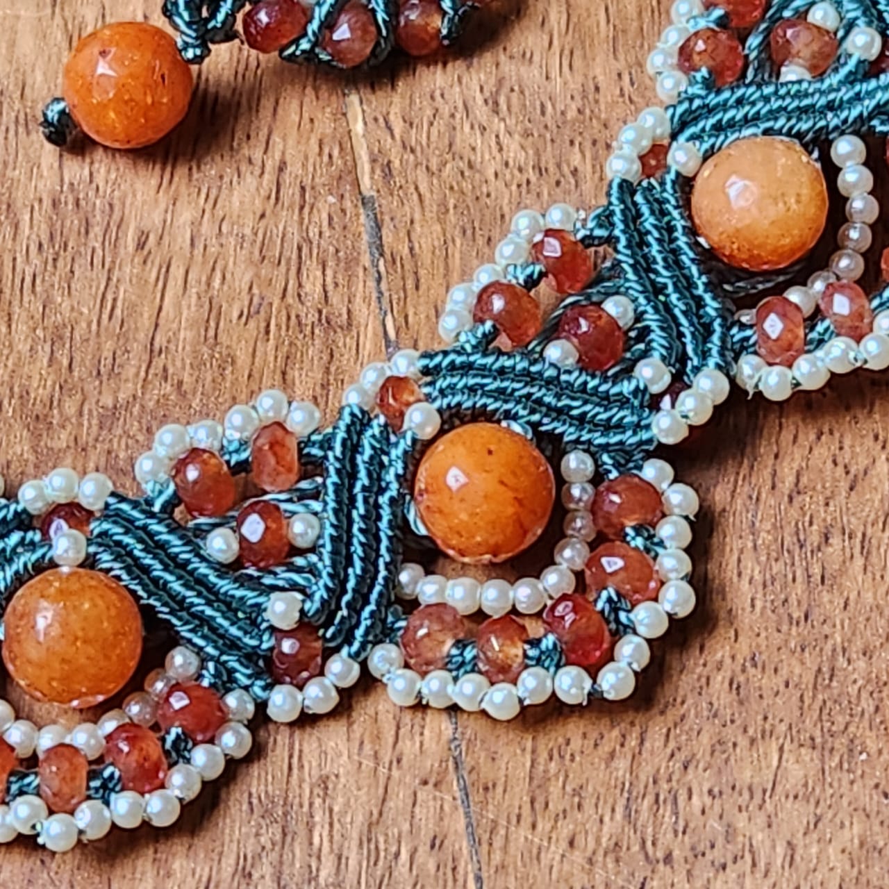 pearl necklace set stud earrings bead necklace orange round earrings semiprecious stone necklace earrings set party necklace