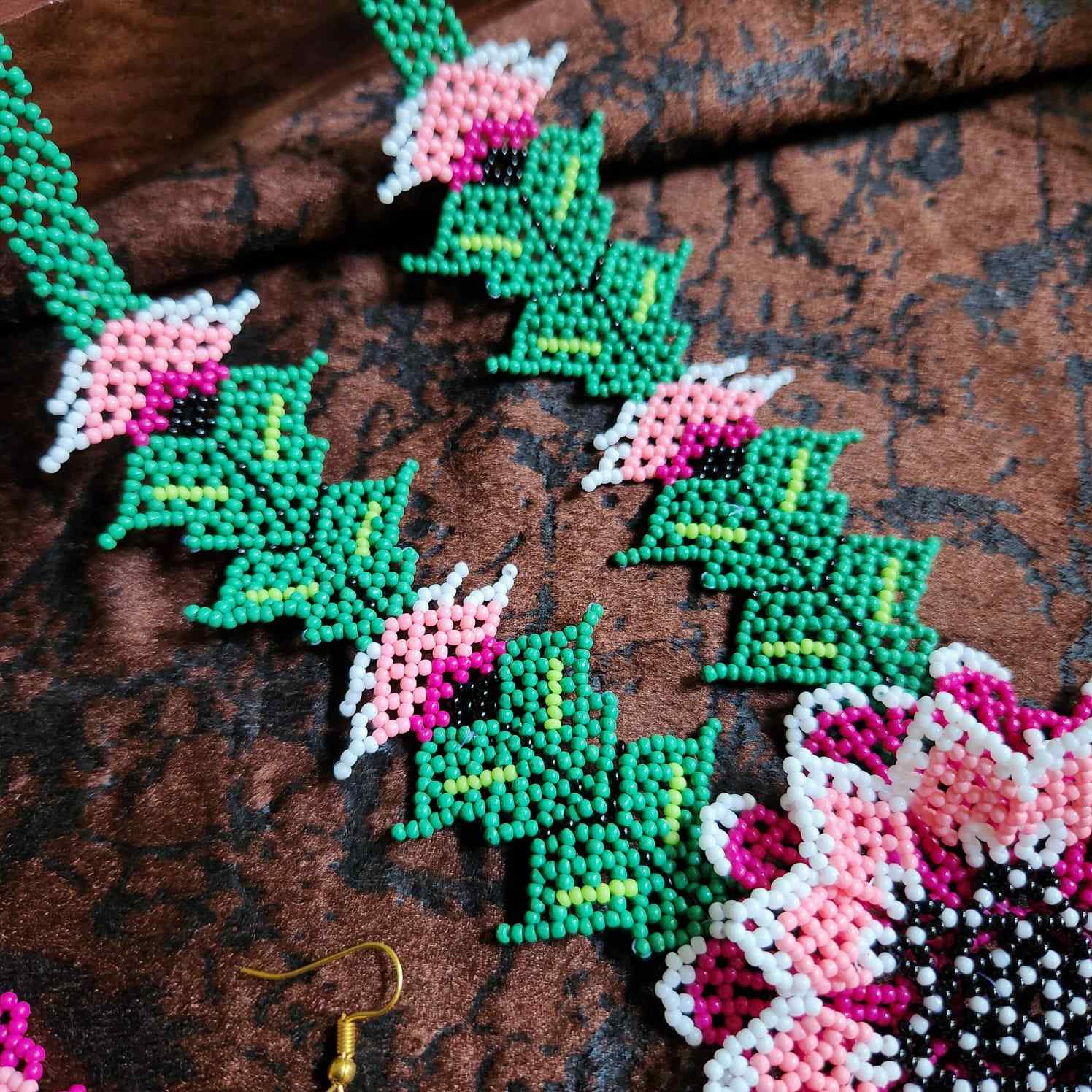 bead necklace flower necklace 3D necklace layer haldi necklace set flower earrings pink necklace