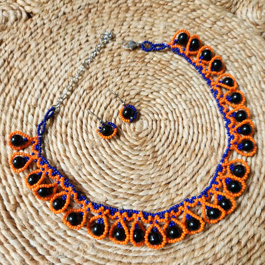orange black necklace party office formal wear jewellery colourful floral flower casual daily wear for suits kurtis sarees