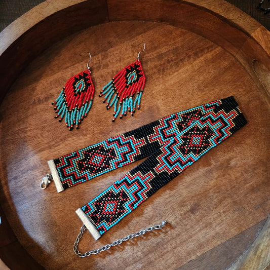 bead loom necklace choker necklace geometric design hair band choker seed bead earrings dangler earrings