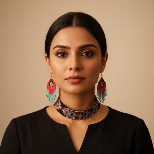 Yantra geometric bead choker necklace set