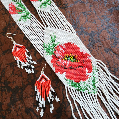 floral design bead necklace white red layered necklace dangler party wear occasion wedding mehndi sangeet haldi jewellery