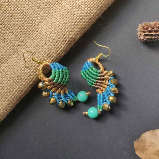 bead earrings macrame earrings thread earrings twisted earrings turquoise green magenta earrings
