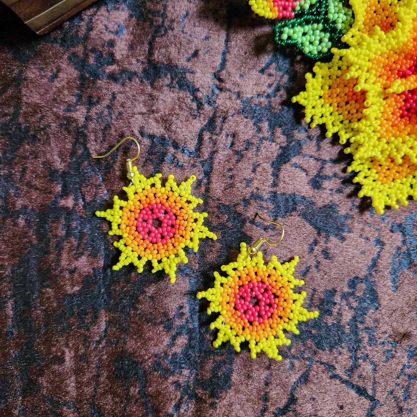 bead necklace flower necklace 3D necklace layer haldi necklace set flower earrings yellow orange necklace