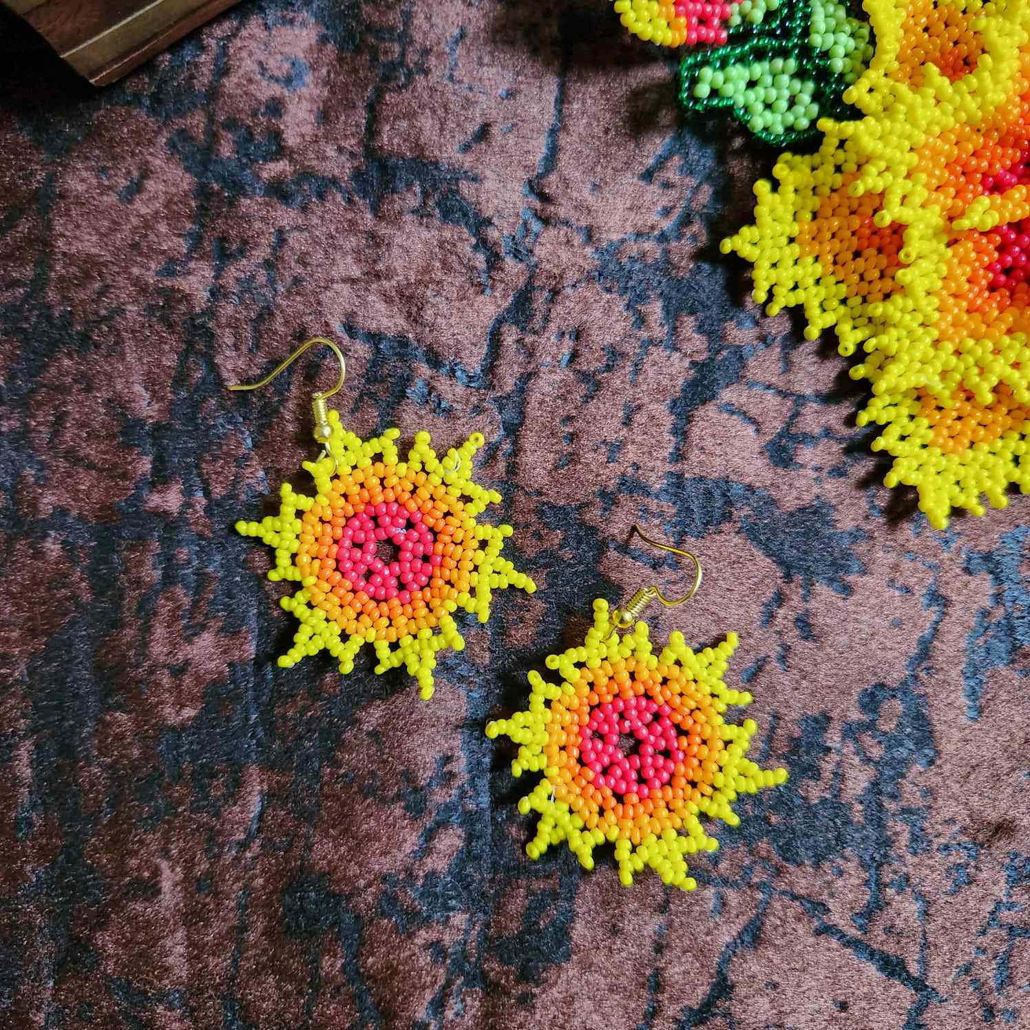 bead necklace flower necklace 3D necklace layer haldi necklace set flower earrings yellow orange necklace