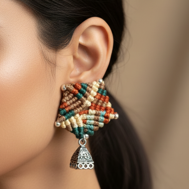 Jhumkavati multicolour macrame jhumki earrings