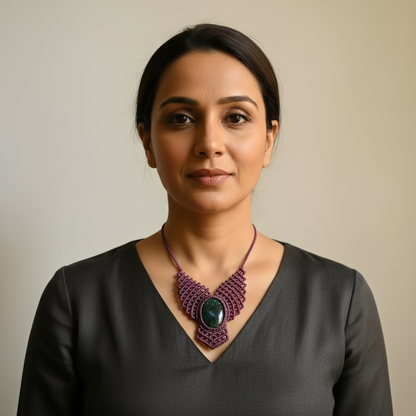 Tama onyx macrame statement necklace