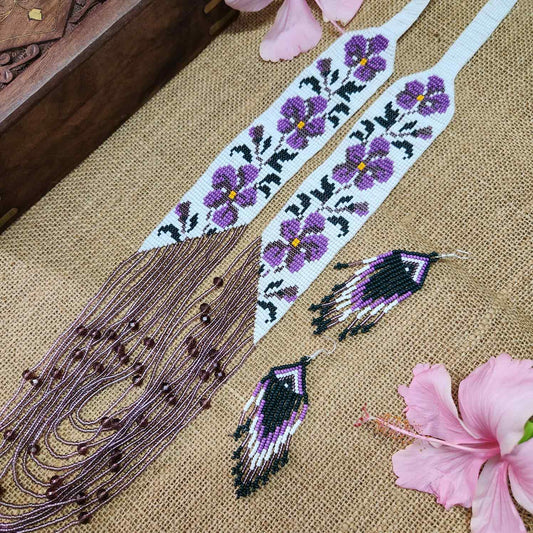 floral necklace white purple flower necklace set crystal bead necklace party wear necklace casual outing occasion wear jewel