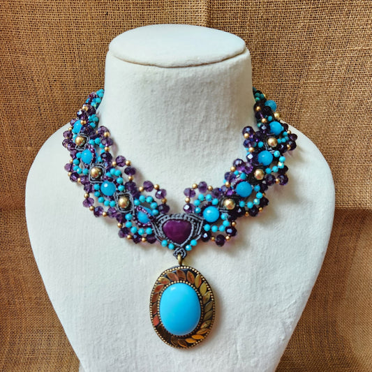 blue stone amethyst necklace party jewellery wedding earrings studs for saree bead necklace rustic vintage