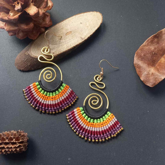 multi coloured earrings dangler earrings macrame earrings