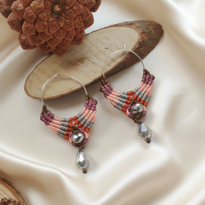 hoop earrings pink earrings hoop mauve earrings macrame earrings bead hoop earrings
