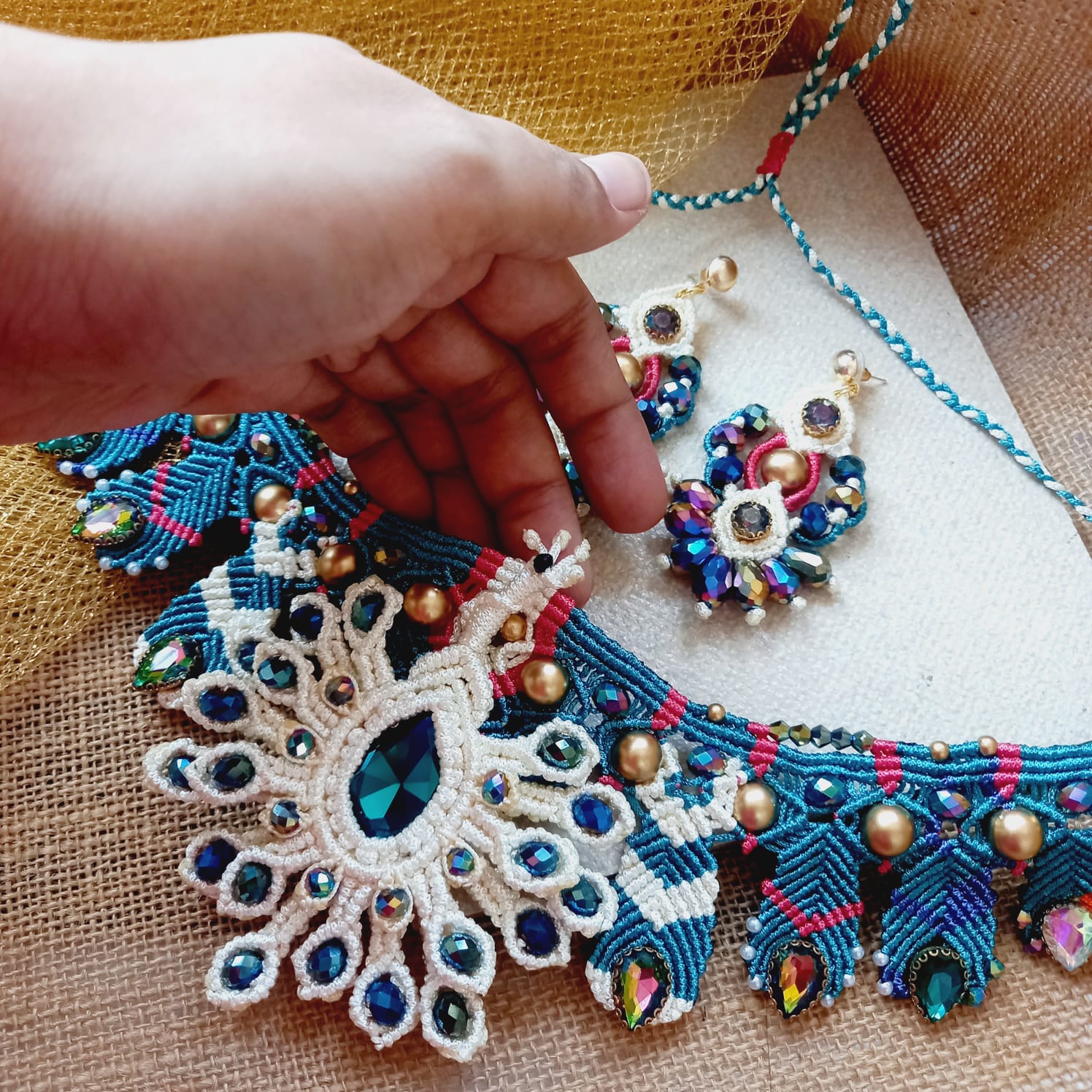 peacock necklace set stone necklace set bead necklace stud earrings rainbow stones necklace set
