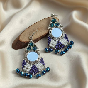 macrame mirror dangler bead earrings with seed beads