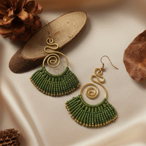 brass earrings macrame earrings green earrings party wear earrings gold earrings