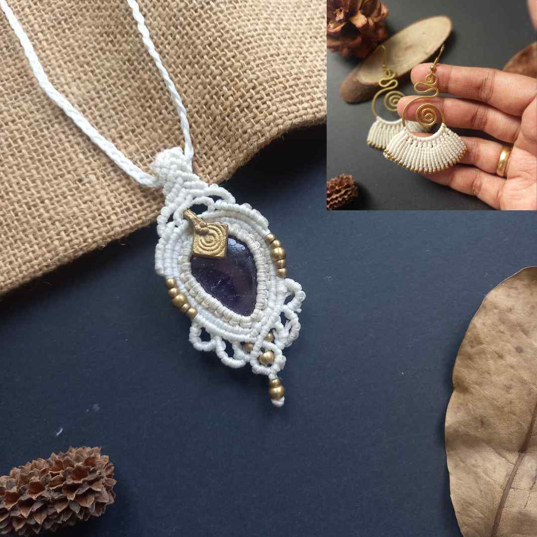 macrame pendant delicate amethyst jewellery minimalist jewellery stone pendant necklace bead necklace