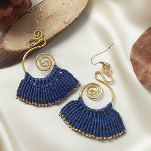 brass earrings macrame earrings royal blue earrings party wear earrings gold earrings