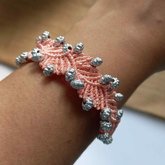 handmade boho bead macrame bracelet in peach
