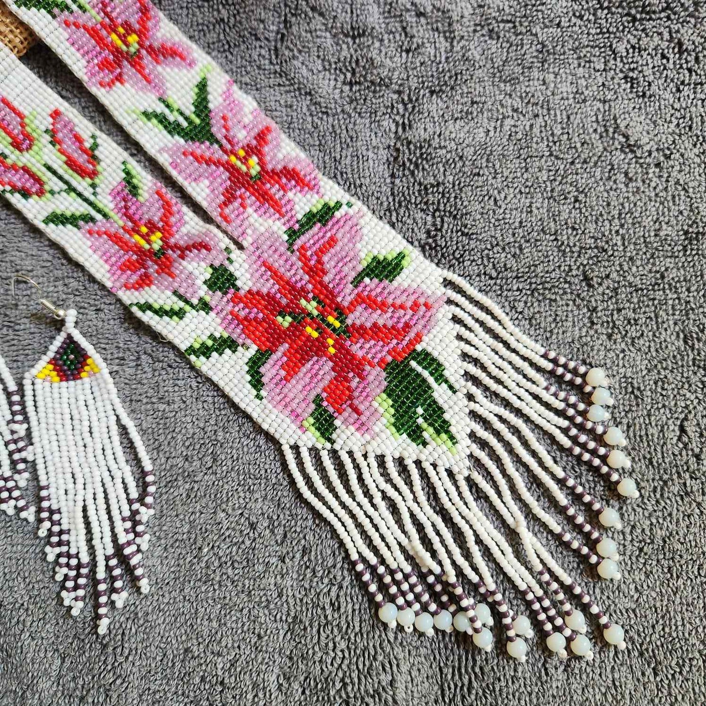 statement bead necklace partywear necklace multi colour necklace for sangeet wedding jewellery floral set bead earrings