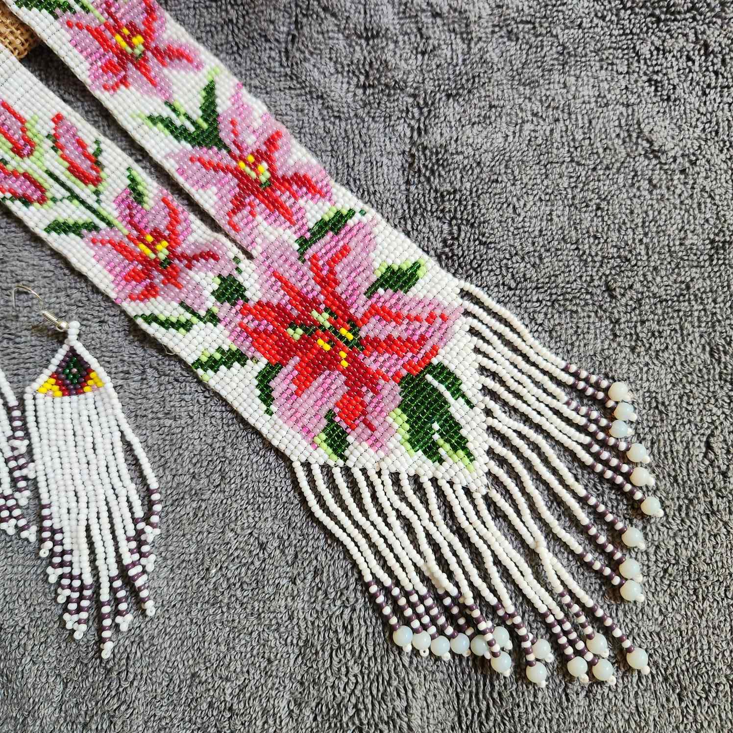 statement bead necklace partywear necklace multi colour necklace for sangeet wedding jewellery floral set bead earrings