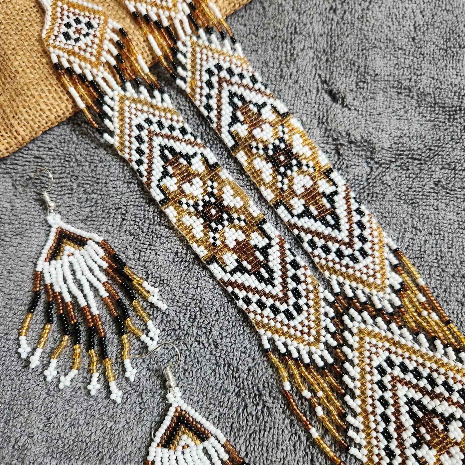 statement bead necklace partywear necklace geometric necklace for sangeet wedding jewellery brown set bead earrings