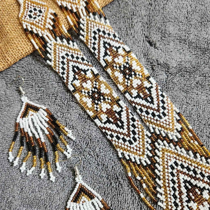 statement bead necklace partywear necklace geometric necklace for sangeet wedding jewellery brown set bead earrings