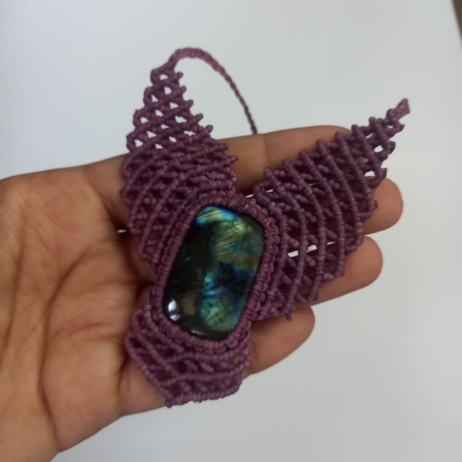 labrodorite stone necklace purple necklace macrame necklace bird necklace wing necklace