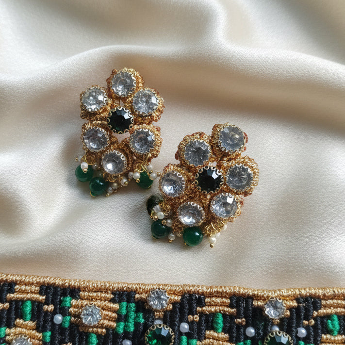 macrame choker stone choker necklace stud earrings stone earrings nayanthara necklace set
