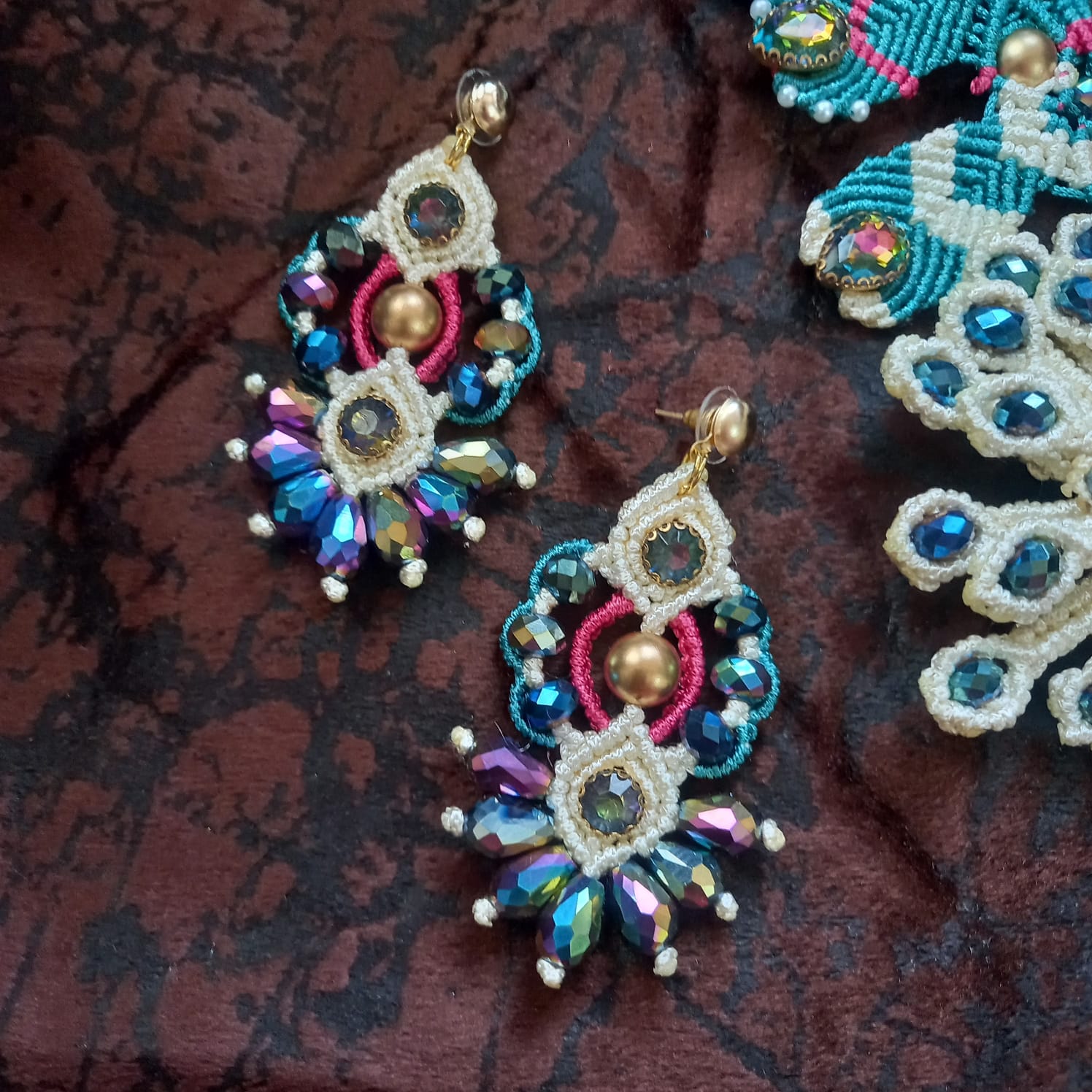 peacock necklace set stone necklace set bead necklace stud earrings rainbow stones necklace set