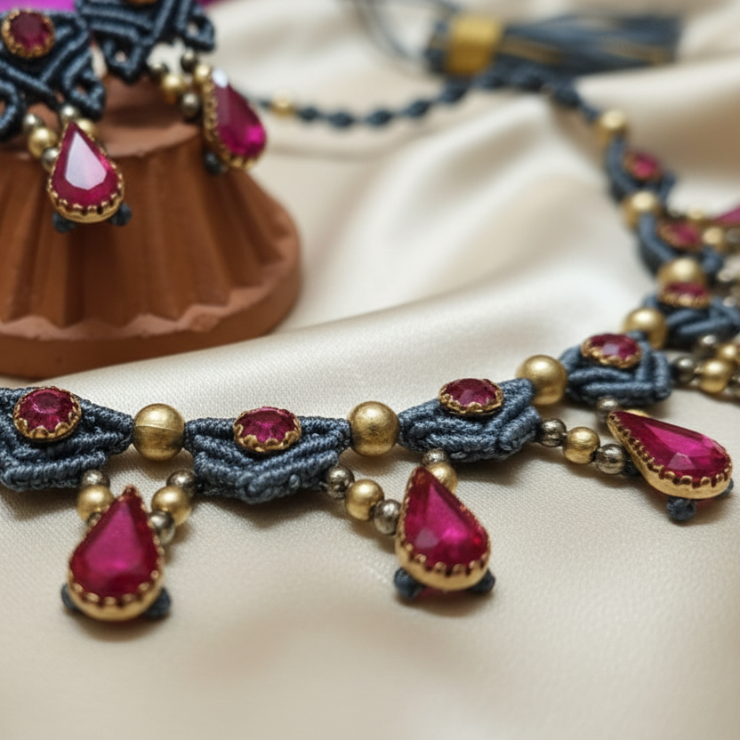 Shona stone macrame necklace set