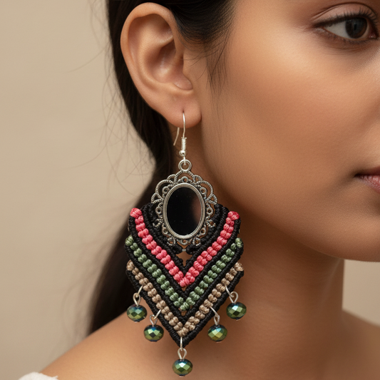 Prathmik macrame mirror dangler earrings