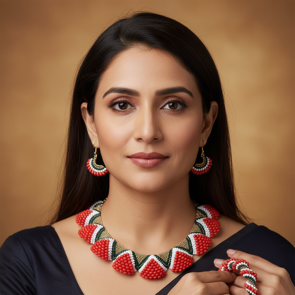 Sragvi red bead necklace set