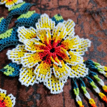 bead necklace flower necklace 3D necklace leaf green leaves haldi necklace set flower earrings yellow necklace