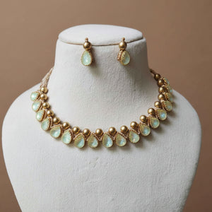 necklace stone jewellery party wedding necklace formal wear macrame necklace set green gold necklace