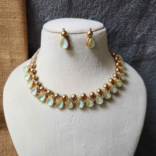 necklace stone jewellery party wedding necklace formal wear macrame necklace set green gold necklace