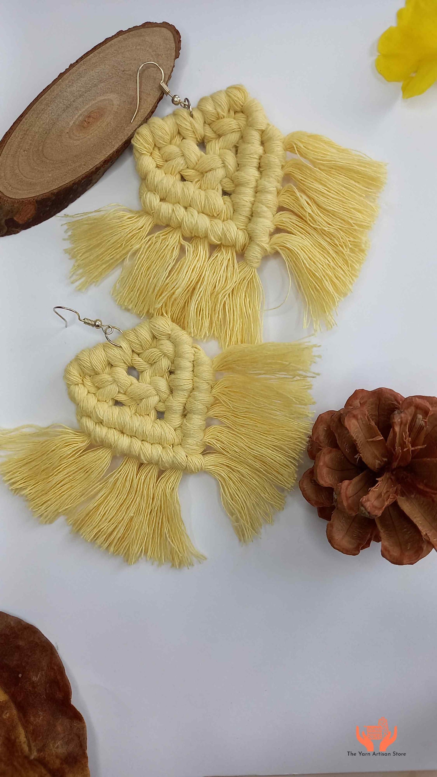 cotton thread macrame dangler earrings with tassels