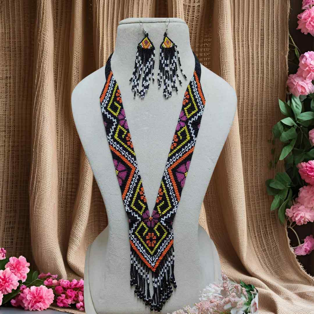 statement bead necklace partywear necklace multi colour necklace for sangeet wedding jewellery floral set bead earrings