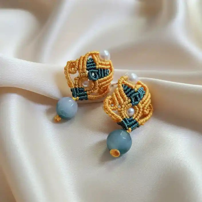 Jahnvi yellow macrame stud earrings