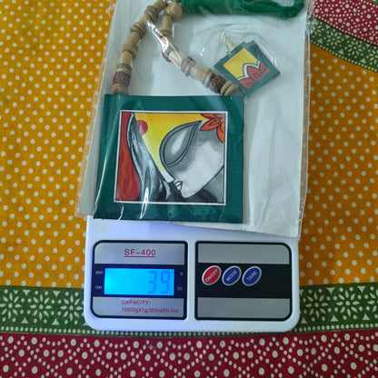 Kalavati green fabric necklace set