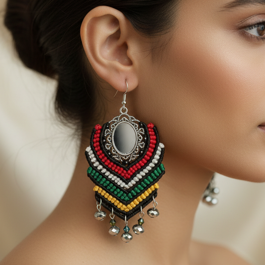 Prathmik red macrame mirror dangler earrings