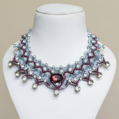 Madira burgundy stone macrame necklace set