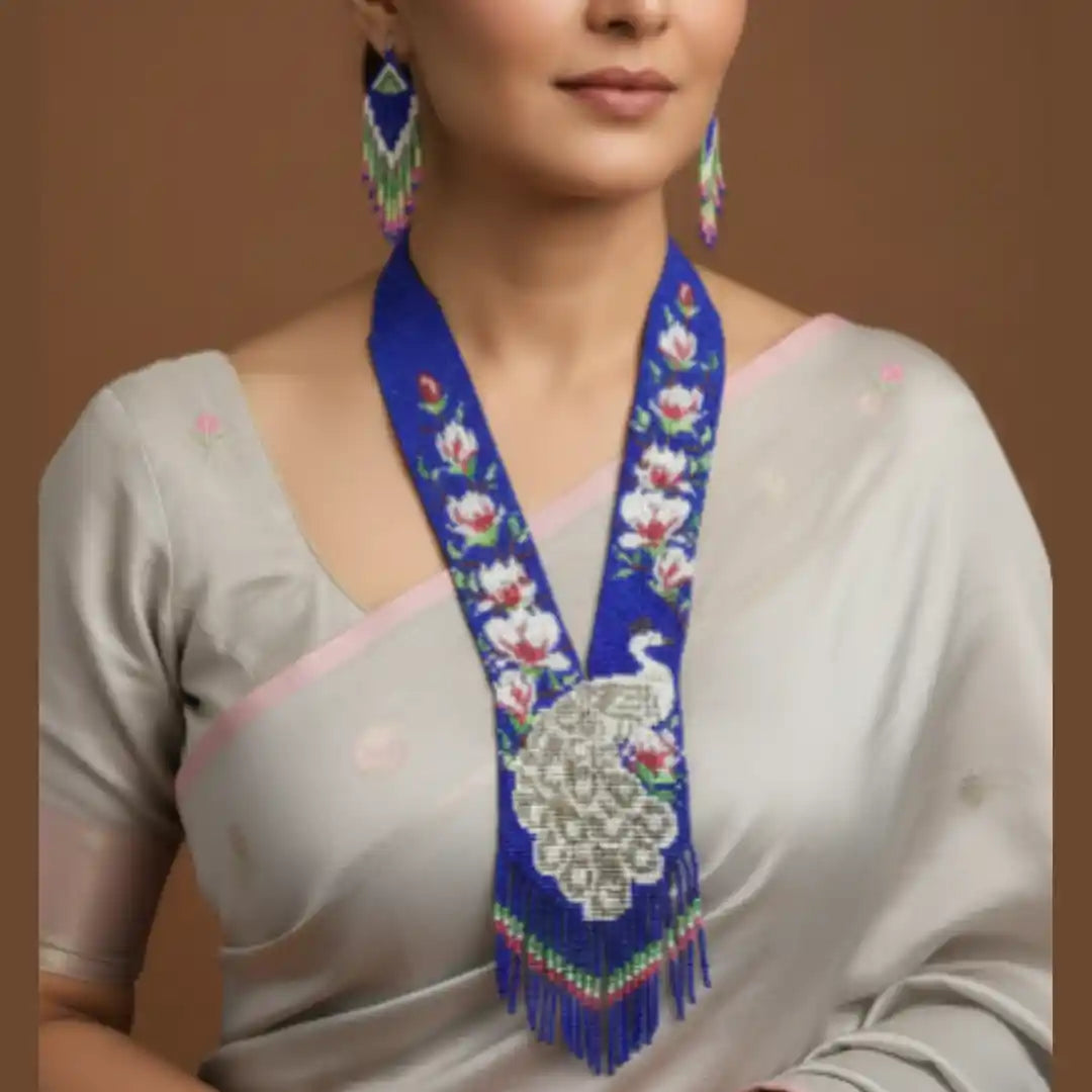 Mayur white peacock bead necklace set