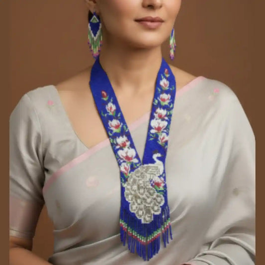Mayur white peacock bead necklace set