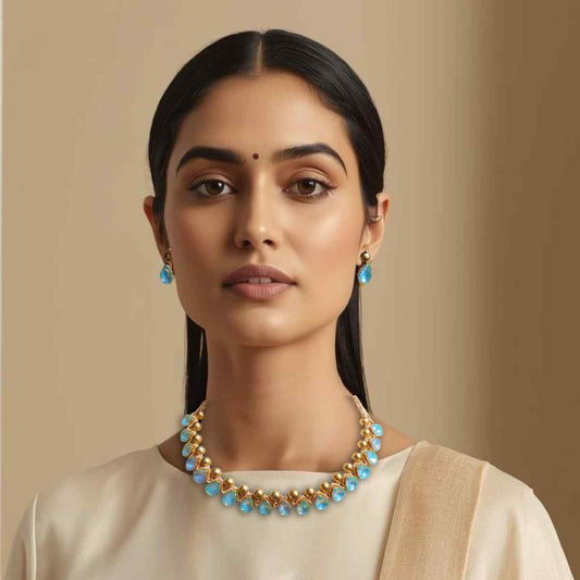 necklace stone jewellery party wedding necklace formal wear macrame necklace set blue gold necklace