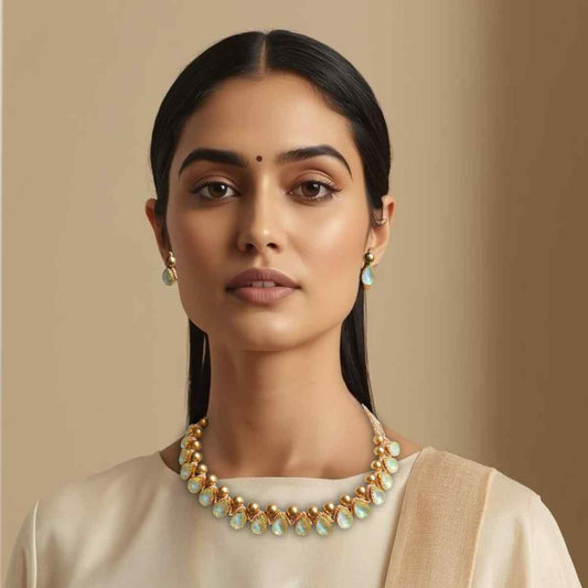 necklace stone jewellery party wedding necklace formal wear macrame necklace set green gold necklace