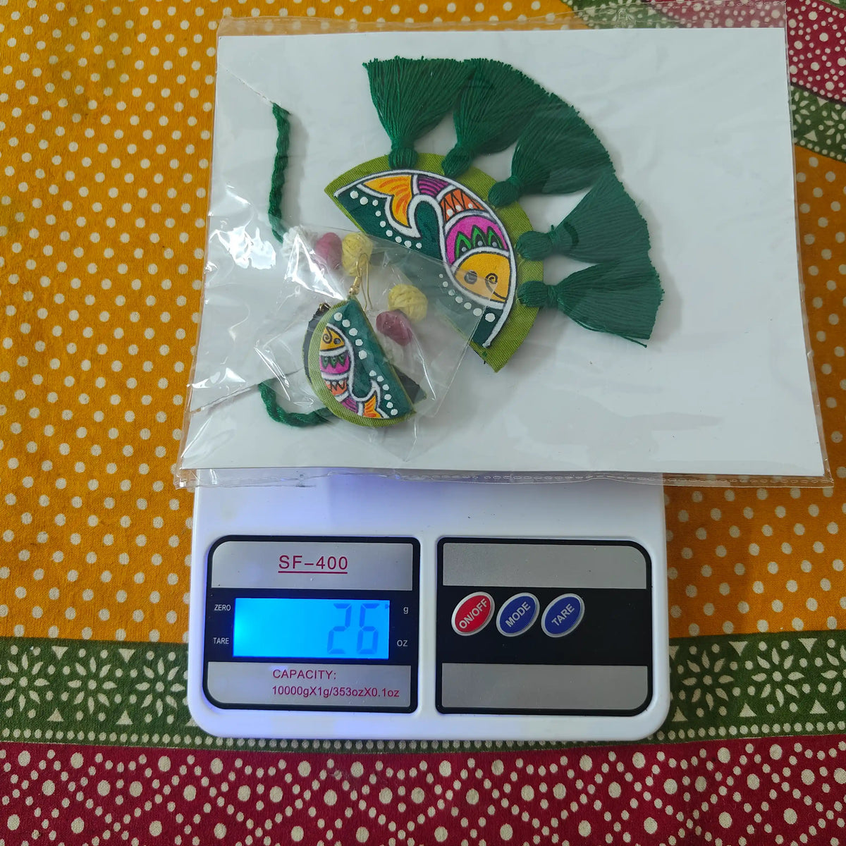 Pratima green fabric necklace set