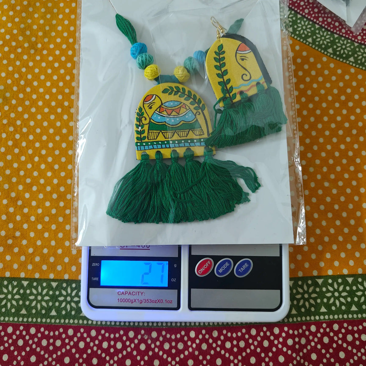 Rangini green fabric necklace set