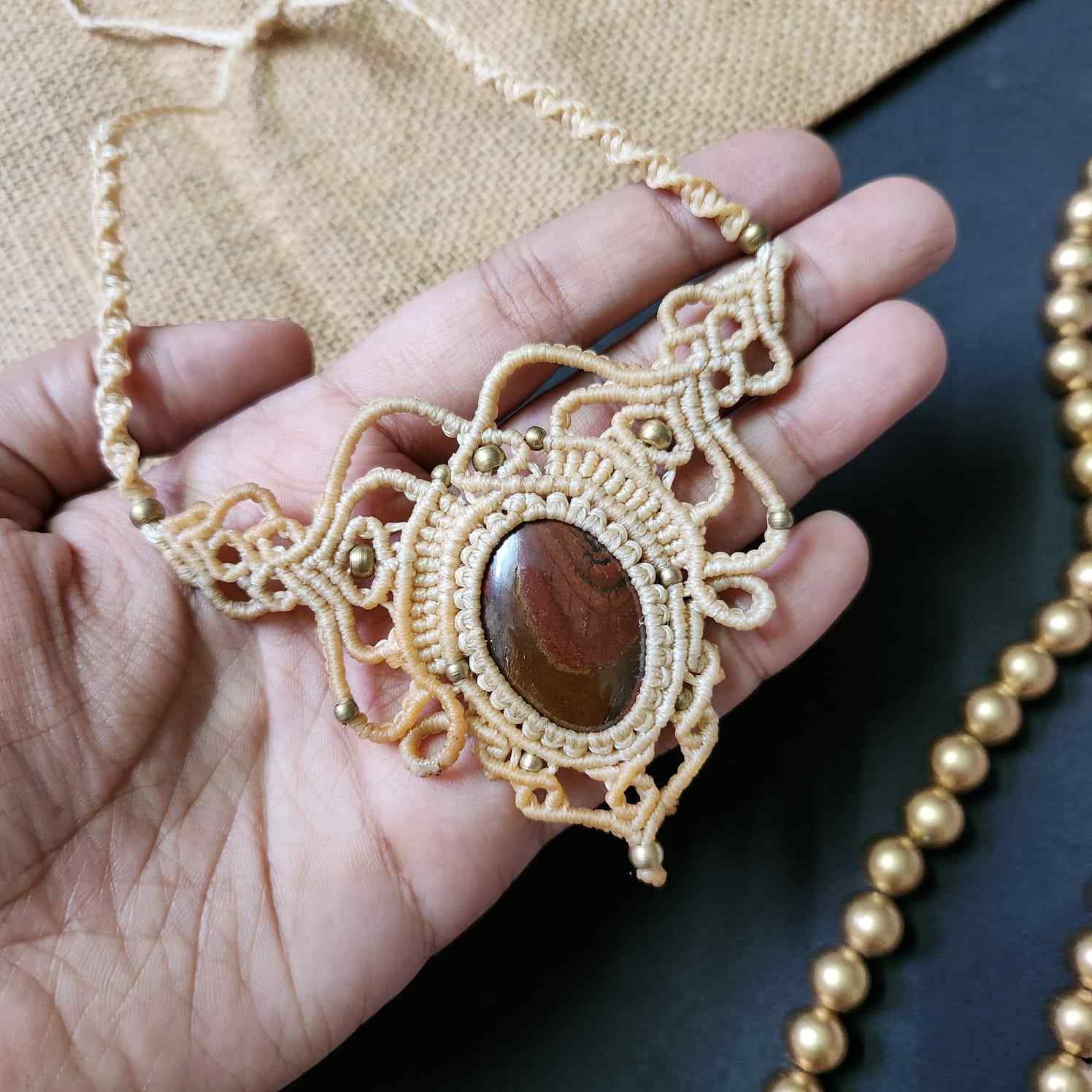 macrame necklace office wear necklace for work small statement necklace labradorite stone necklace bead necklace casual wear necklace for kurti saree