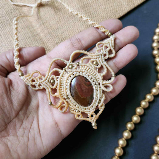 macrame necklace office wear necklace for work small statement necklace labradorite stone necklace bead necklace casual wear necklace for kurti saree