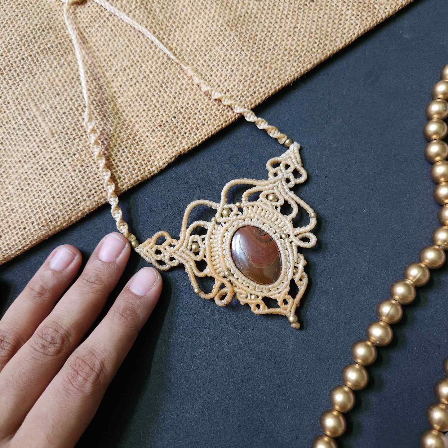 macrame necklace office wear necklace for work small statement necklace labradorite stone necklace bead necklace casual wear necklace for kurti saree