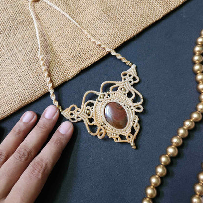macrame necklace office wear necklace for work small statement necklace labradorite stone necklace bead necklace casual wear necklace for kurti saree